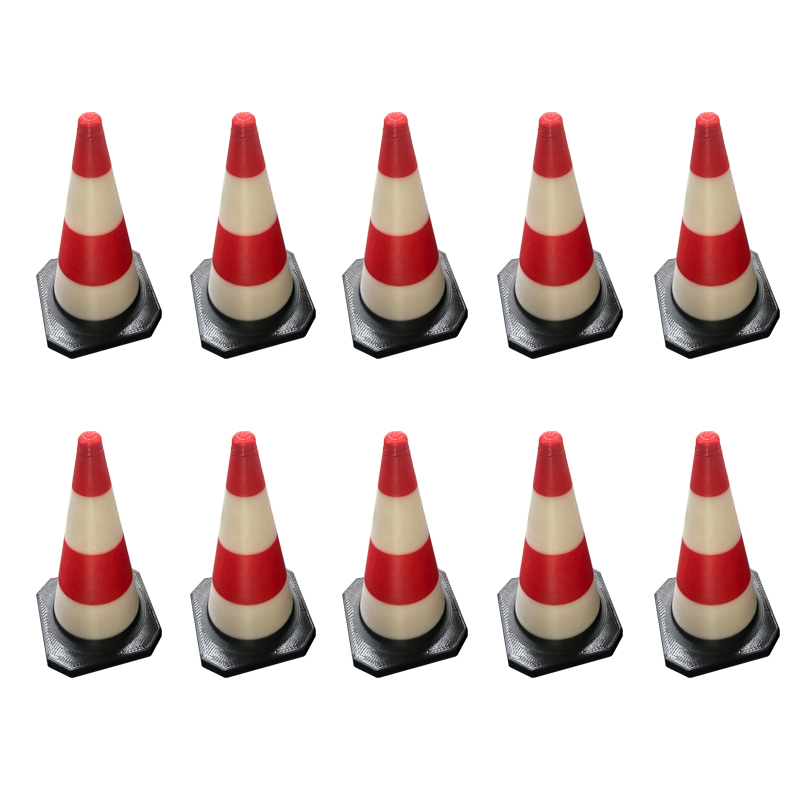 Road Traffic Cone - 高さ70mmのミニチュア交通コーンモデル 赤白ストライプの道路バリケードキット DIYジオラマアクセサリー シーンレイアウト構築用