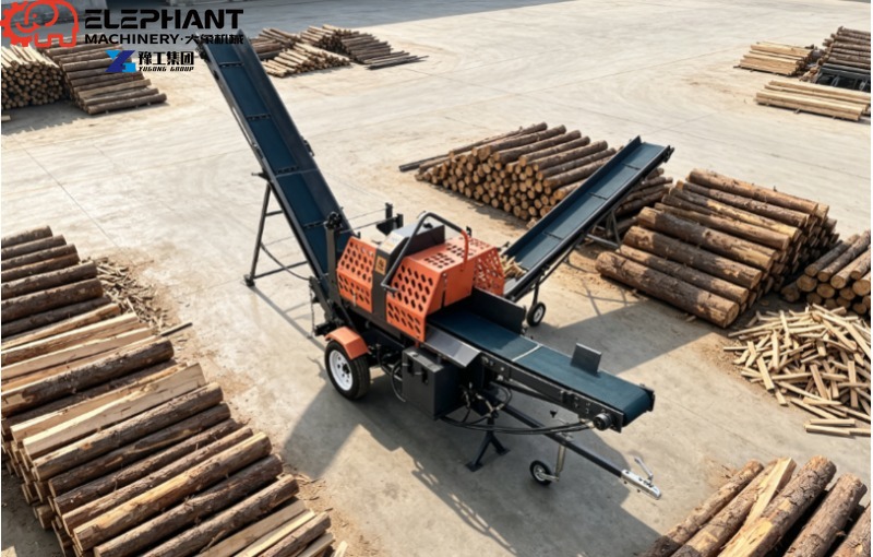 油圧式丸太分割機、丸太リフト付き25トン木材分割機、重い丸太 - Heavy Equipment Handling のレビューと価格
