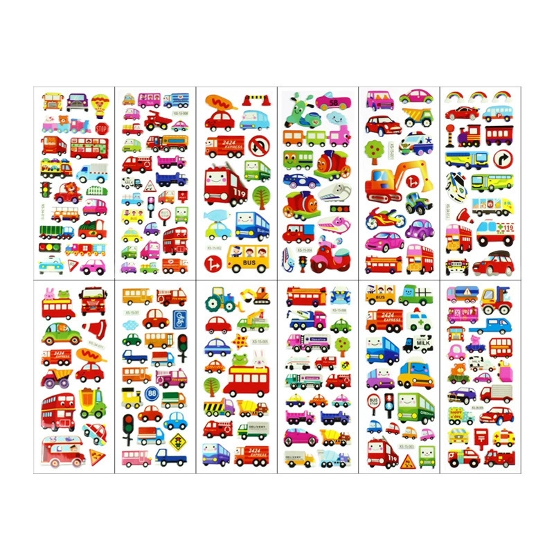 6 個漫画消防士車のステッカー子供のための教育装飾日記ノート - Heavy Equipment Stickers のレビューと価格